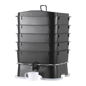 VEVOR Bidone di Vermicompost Compostiere da Giardino 50L 5 Ripiani Plastica HDPE - Foto 1 di 12