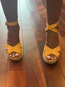 Jimmy Choo Patent Leather Criss Cross Straps Wedge Heel Size 40/ US 10 - Picture 1 of 19