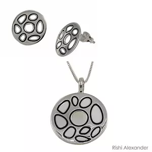 925 Sterling Silver and White Enamel Silver Paint Palette Pendant Earring Set - Picture 1 of 3