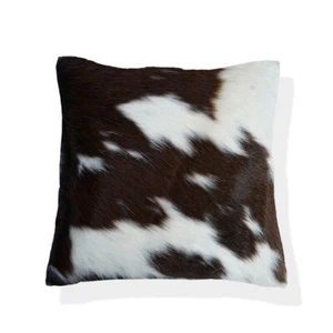 Copricuscino in pelle bovina marrone e bianco con schienale in velluto rosso - Foto 1 di 5