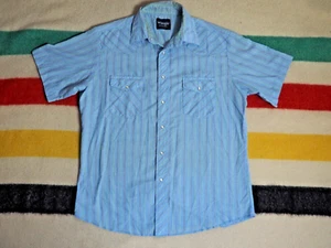 VTG 80s 90s Wrangler Blue Pinstripe Cowboy Western Pearl Snap Shirt Mens XL - Picture 1 of 5