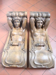 Super antique solid carved oak very large arts and crafts? Corbals - Picture 1 of 24