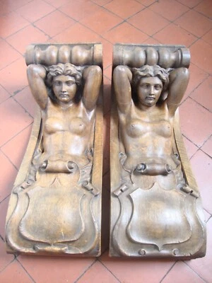 Super antique solid carved oak very large arts and crafts? Corbals - Image 1 of 4