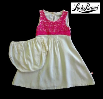 Новый с Ярлыками LUCK BRAND девочек с белый/розовый платье без рукавов комплект (размер 2T 3T) Рекомендуемая розничная цена производителя $44,00 - Изображение 1 из 4