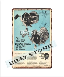 1971 Penn gamefish reels fishing tackle Philadelphia Pennsylvania tin sign plaqu - Picture 1 of 2