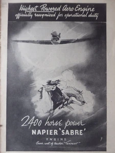 4/1945 PUB NAPIER & SON SABRE 2400 BHP AERO ENGINE HAWKER TEMPEST HORSE AD - Imagen 1 de 2