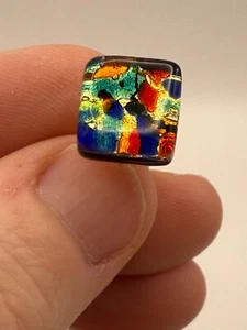Vintage Murano ? Glass Cufflinks Multi Color Millefiori Pair Square Gold Metal - Picture 1 of 6