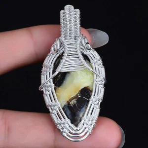 Septarian Stone Gemstone Silver Wire Wrapped Jewelry Pendant 2.2" PRBS168 - Picture 1 of 3