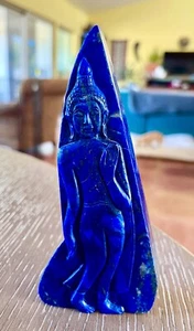 EXQUISITE HAND CARVED AAAAA ROYAL BLUE AFGHANI LAPIS STANDING BUDDHA 379gr WOW - Picture 1 of 10