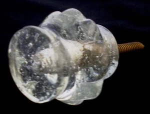 CLEAR OLDER GLASS KNOBS WITH INCLUSIONS BARREL HANDLES PULLS SWEET - Picture 1 of 4