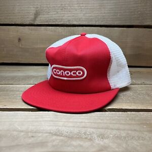 Vintage Conoco Red Oil And Gas Energy Snapback Trucker Hat Cap