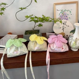 Korean Style Flower Handbag Plaid Bundle Pocket Drawstring Bag Women Students - Picture 1 of 15