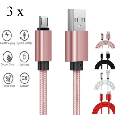 3 x Pack Micro USB Charger Fast Charging Cable Cord For Samsung Android Phone US - Image 1 of 4