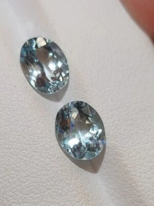 Aquamarine gemstone pair - faceted natural blue Beryl 3.35 CTS - Picture 1 of 10