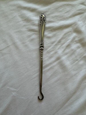 Antique Foster & Bailey Sterling Silver Handle Button Hook Beaded Scrolling Dec. - Image 1 of 4
