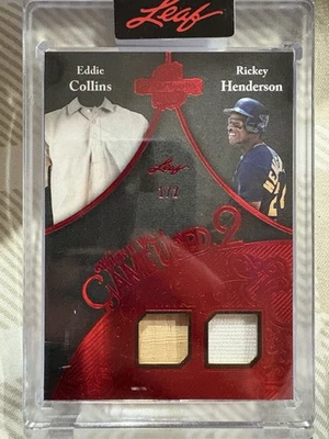 EDDIE COLLINS RICKEY HENDERSON 2025 LEAF SPECTACULAR GAME USED JERSEY BAT 1/2 - Image 1 of 2