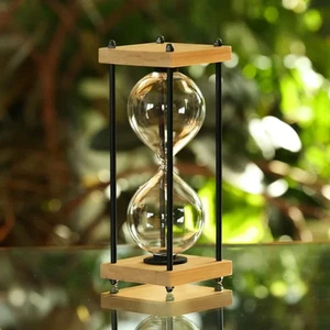 Wooden Frame Hourglass Timer – Stylish Clear Glass w/ Iron Rods – Tabletop Decor - Picture 1 of 4