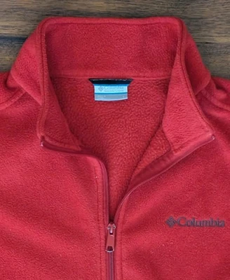 Chaleco polar rojo Columbia bolsillos completos con cremallera y cremallera para hombre L (23" pit-pit 28" de largo) Foto 1 de 4
