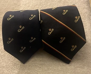 English Sports Shop Bermuda Ties Neckties Navy Blue w/ Map & Crown Lot Of 2 - Picture 1 of 4