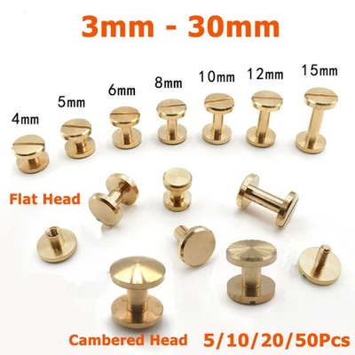 3mm-30mm Solid Brass Leather Belt Wallet Screw Nail Stud Bind Rivet Ledger Tacks - Image 1 of 4