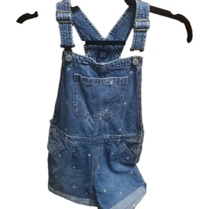 GAP Girls Denim Shortalls Size M Blue Jean Overalls with Roll-Up Hem Stars - Picture 1 of 1