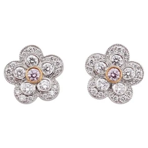 Tiffany & Co. Garten Blume Rosa Weiß Diamant Platin Gold Ohrstecker - Bild 1 von 7
