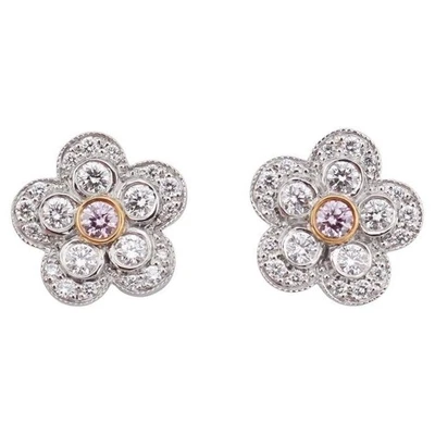 Aretes Tiffany & Co. Jardín Flor Rosa Blanco Diamante Platino Oro Foto 1 de 4