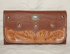 AMERICAN WEST Cedar Tan & Tan Leather Tool-Stamped Wallet 4x7.5 - Picture 1 of 14
