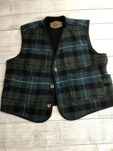 Woolrich Vest Mens XL Green Blue Plaid Wool Button Front Pockets Made in USA - Picture 1 of 9
