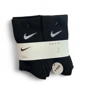 Nike Boys Cushioned Crew Socks Shoe Size 10C-3Y Athletic 6 Pair Solid Black NEW - Picture 1 of 5