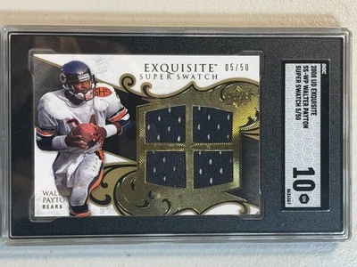 Walter Payton SGC 10 2008 Upper Deck Exquisite /50 Super Swatch Quad Jersey Game - Image 1 of 2