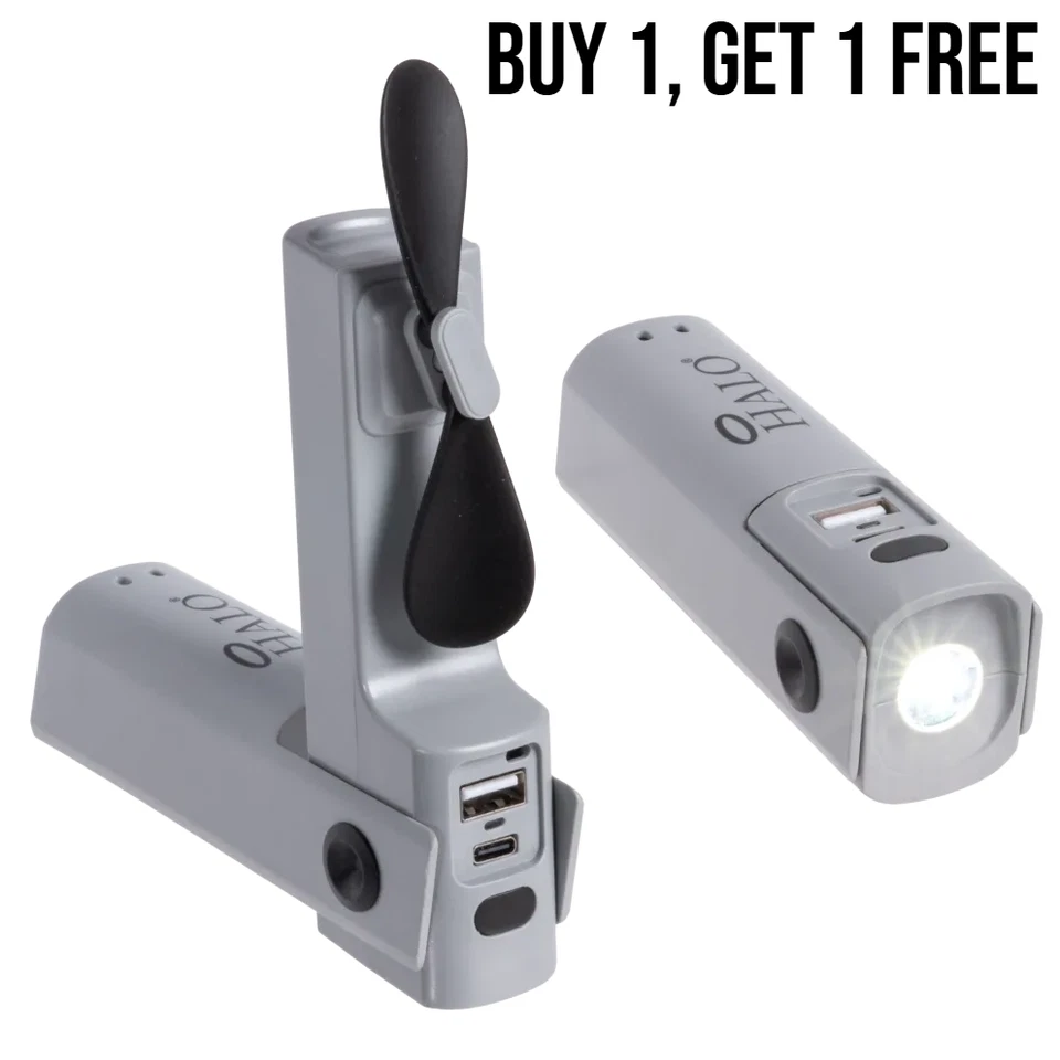 (BOGO) Halo FanPal™ 2,000 mAh 迷你风扇 移动电源 带 LED(3 合 1 充电器) — 第 1/4 张图片