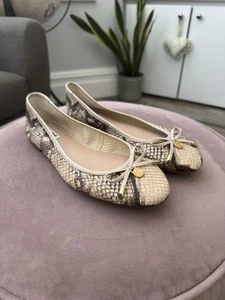 Dune London Harpar Neutral Leather Mock Snake Print Ballet Flats NEW Uk 4 Eu 37 - Picture 1 of 5