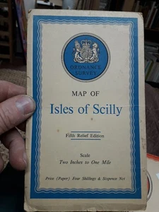 Mappa vintage Ordanance Survey dell'Isola di Scilly su carta. Quinta edizione anni 50. - Foto 1 di 6