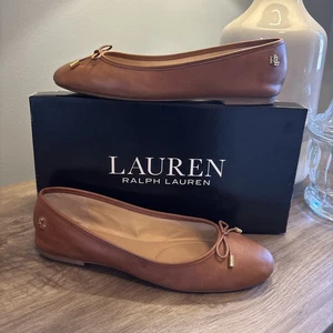Lauren Ralph Jayna Slip On Leather Ballet Flats Shoes Soft Leather Tan 7.5B - Picture 1 of 11