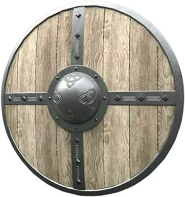 Viking Shield Brown Wood Medieval Replica Shield LARP Battle Ready Christmas Gif - Image 1 of 4