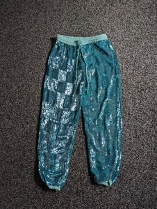 Retrofete Sequin Trousers XS Teal Harem Pants Embellished Check Joggers - Picture 1 of 5