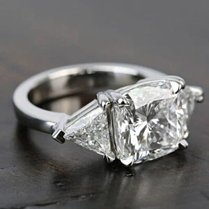Certified 2.78 Ct Three Stone Cushion Cut Trillion Diamond Engagement Ring H SI1 - Picture 1 of 5