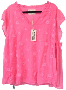 NWT Savanna Jane Size 3X Floral Pink Top Embroidered Flowers Short Sleeve Blouse - Picture 1 of 4
