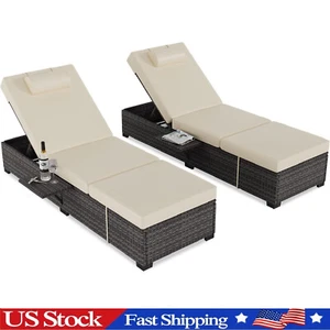 2 Set Chaise Lounge Chair Outdoor ,Patio Pool Lounge Chairs Recliner w/Cushions - Picture 1 of 8