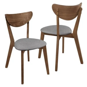 Alfredo Upholstered padded Wooden Dining Chairs Grey & Natural Walnut (Set of 2) - Picture 1 of 1