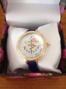 BETSEY JOHNSON ANCHOR with BLING Sailor Blue Leather Strap WATCH - Bild 1 von 3