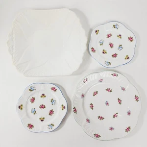 4 Vtg Shelley Rose Pansy Forget Me Not & Dainty White Dinner Salad Bread Plates - Picture 1 of 10