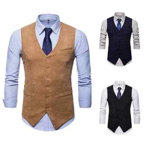 Corduroy Men's Dresses Suit Vests Wedding Groom Tuxedo Formal Business Waistcoat - Picture 1 of 8