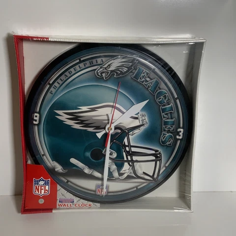 Philadelphia Eagles NFL Helmet Logo on 12" Round Wall Clock New Cover