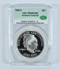 1990-P Eisenhower Commemorative Silver Dollar PR69 DCAM CAC - Picture 1 of 5