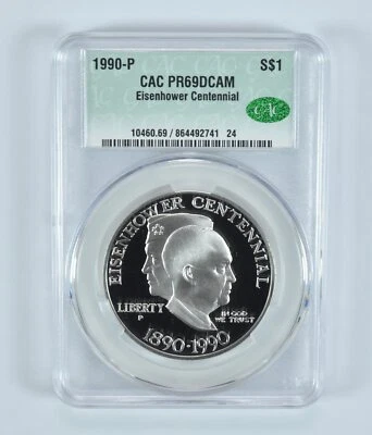 1990-P Eisenhower Commemorative Silver Dollar PR69 DCAM CAC - Image 1 of 4