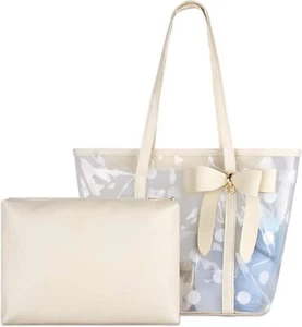 Women Waterproof PVC Clear Tote Bags Shoulder Handbag Beach Bag Beige - Picture 1 of 6