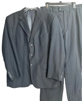 George Men's Navy Blue Pinstripe Suit 42R 36 x 27 Three Button Blazer Trousers - Image 1 of 4