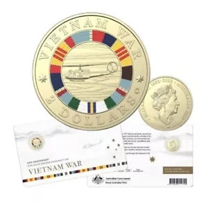 Australia RAM Card 2023 $2 Two dollar coin VIETNAM WAR END 50th anniversary UNC - Foto 1 di 4